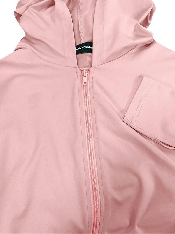 LovelyWholesale Women's Plain Zip Up Hooded Crop Jacket, Casual Slim-fitting Long Sleeve Outerwear for Spring, Jackets for Women, Women's Clothes for Daily Wear, Fall Outfits, Fallfreshness, Downtown Girl Clothes