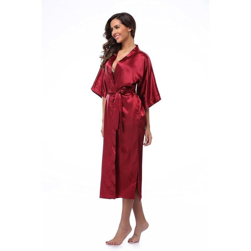 Long Kimono Robes Soft Silk Robes Lightweight Silky Sleepwear V-Neck for Women Bridal Dressing Gown.Skin-friendly soft slimming