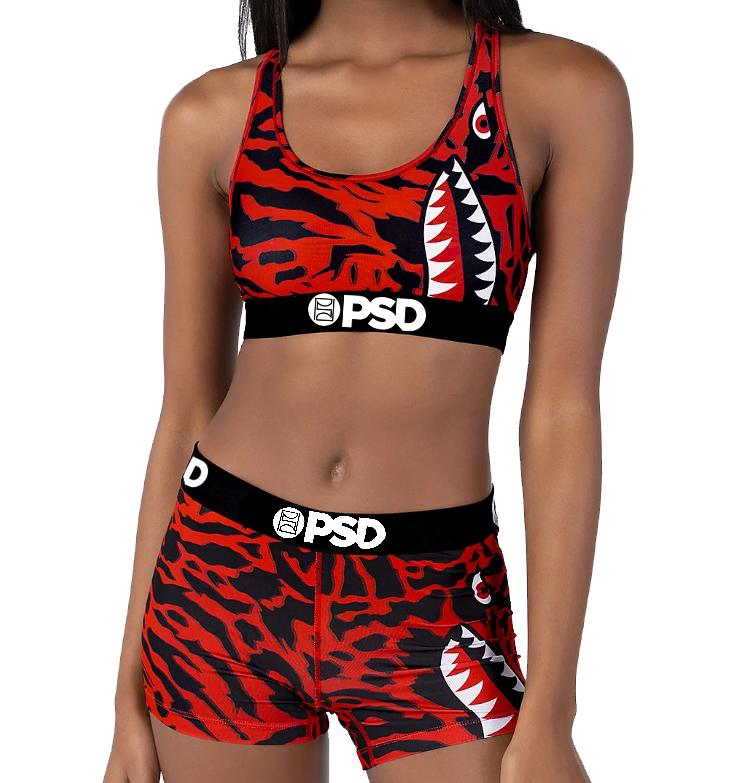 Sports fitness psd underwear set sexy unique fashion shark pattern shorts ladies comfortable breathable top underwear Fabric Womenswear