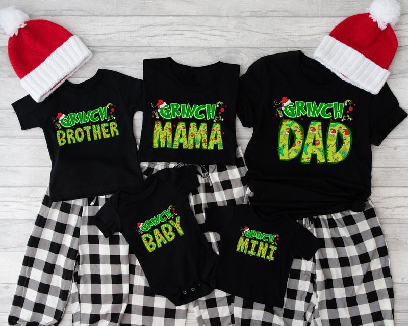 Grinch Christmas Family Shirt, Baby Mini Brother Dad Mama Grandpa Grandma Dada, Matching Family Pajama Set, Family Christmas Holiday Gift Crewneck