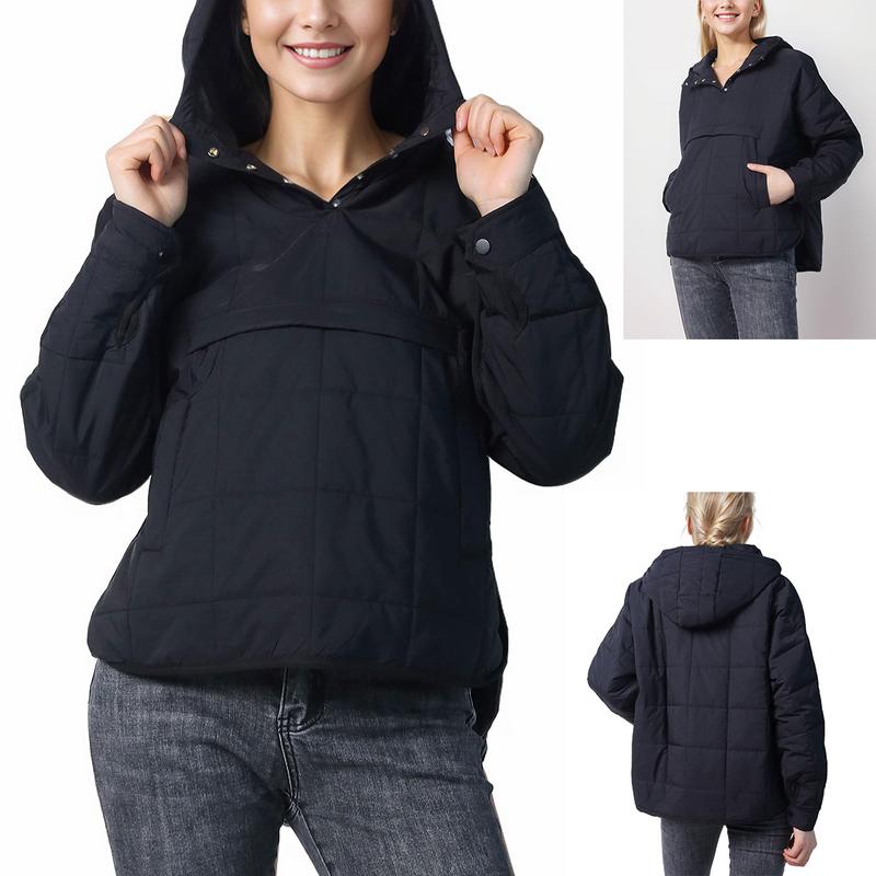 Molitree Women's Oversized Hooded Puffer Jacket Quilted Lightweight Winter Warm Pullover Padded Hoodies Coat zip hoodies jumper jacket