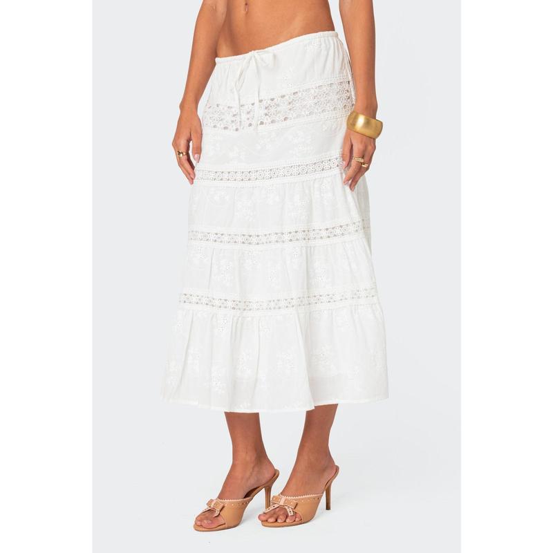 Tiered Cotton Lace Midi Skirt