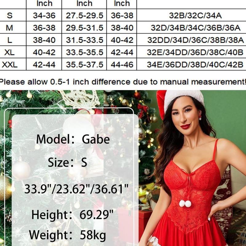 Avidlove Women Christmas Lingerie  Nightgown Lace Chemise Fabric Womenswear Costume