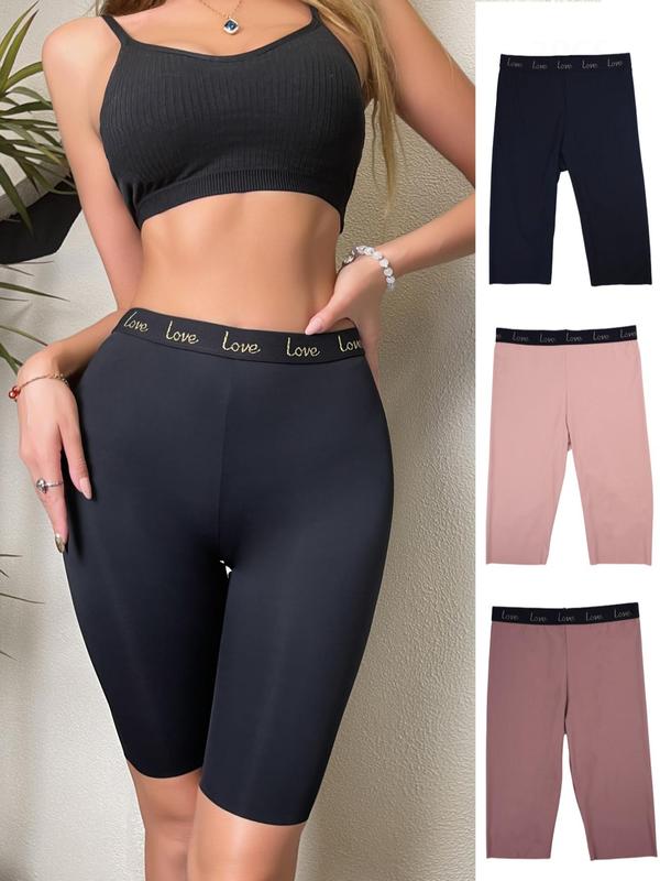 Women's 3pcs Letter Tape High Waist Shapewear Shorts, Summer Clothes Women, Tummy Control Butt Lifter Shorts, High Stretch Seamless Shaper, Women's Shapewear Bottoms for Summer