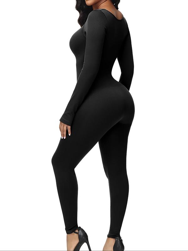 Women's Solid Color Long Sleeve Shapewear Bodysuit, Casual Sexy Comfy Tummy Control Butt Lift Shaper, Ladies Shapewear for All Seasons, Jumpsuit for Women, Tummy Control Jumpsuit