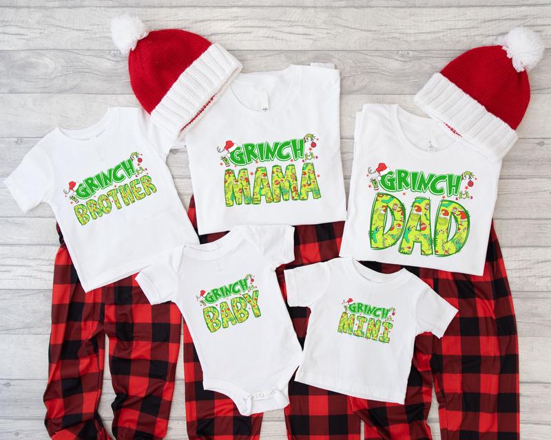 Grinch Christmas Family Shirt, Baby Mini Brother Dad Mama Grandpa Grandma Dada, Matching Family Pajama Set, Family Christmas Holiday Gift Crewneck