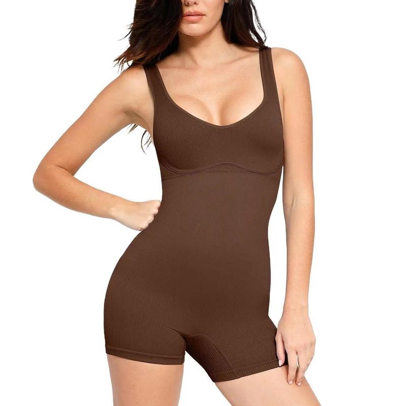 Popilush Seamless Ribbed V-Neck Shapewear Romper