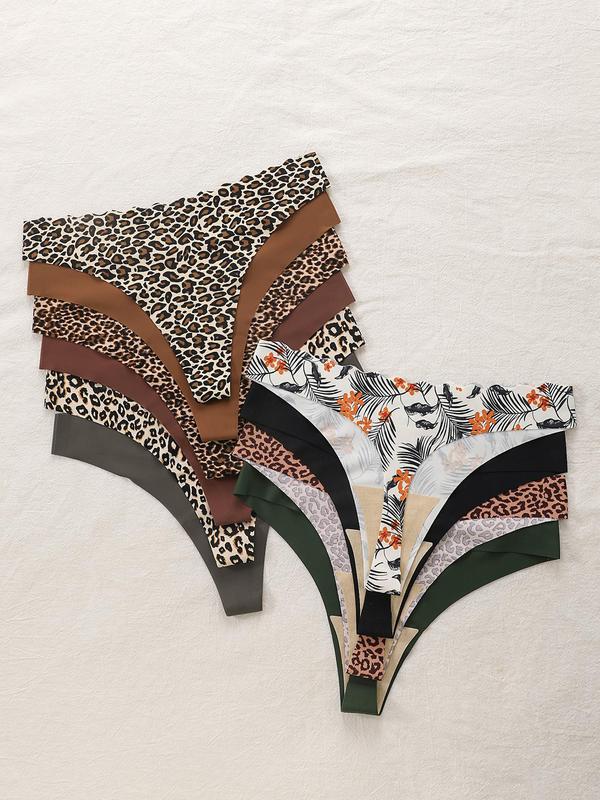 Women's All Over Leopard  Tropical Print Thong, Casual Comfy Breathable Panty for Daily Wear, Women's Underwear for All Seasons