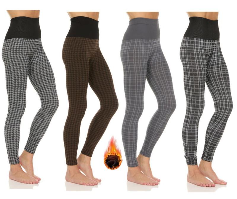 4-Pack: Women's Printed High-Waist Warm Fleece Leggings