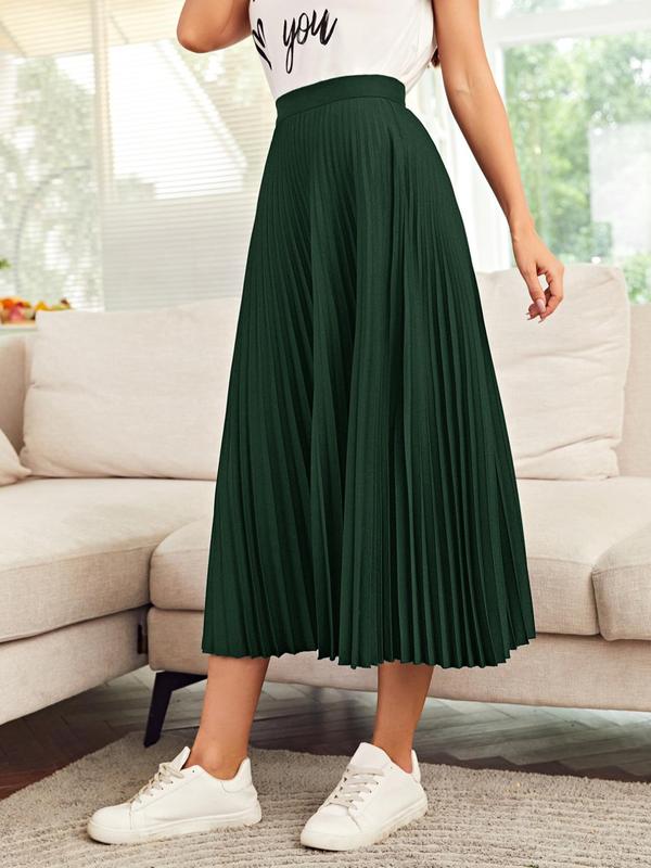 Women's Solid Pleated High Waist Skirt, Elegant Fashion Casual A-Line Skirt for Daily Outdoor Wear, Ladies Bottoms for Summer