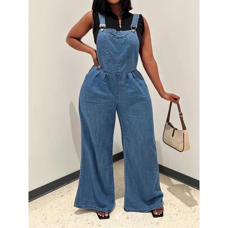 Women Fashion Denim Cargo Pants, Casual Wide Leg Jumpsuit, Adjustable Straps Sleeveless Jeans, Women Street Style Cargo Pants