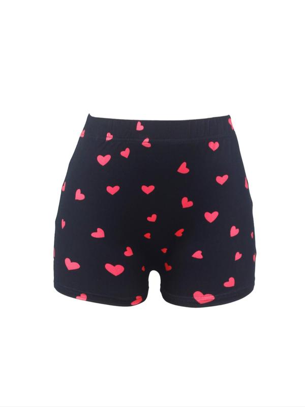 Plus Size Heart & Letter Print Elastic Waist Skinny Shorts, Casual Comfy Breathable Shorts for Daily Wear, Shorts for Women, Women's Bottoms for All Seasons