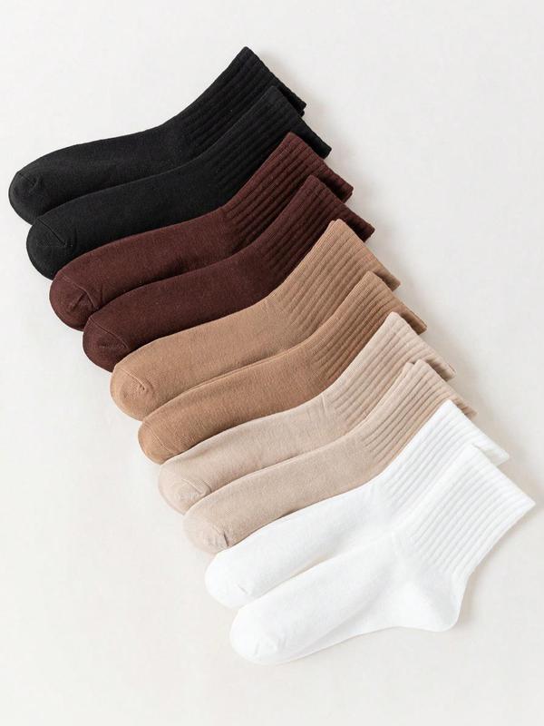 Women's Summer Minimalist Solid Crew Socks, Fashion Casual Cozy Breathable Mid-calf Socks for Daily Outdoor Womenswear, Basic Lady Socks for All Seasons, Comfortable Knit Socks for Women Girls