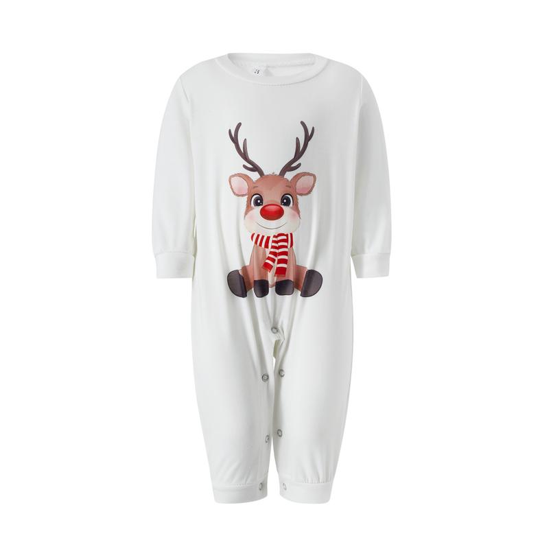 Family Matching Christmas Pajamas Outfits, Long Sleeve Elk Printed Tops + Elastic Plaid Pants Romper Sets