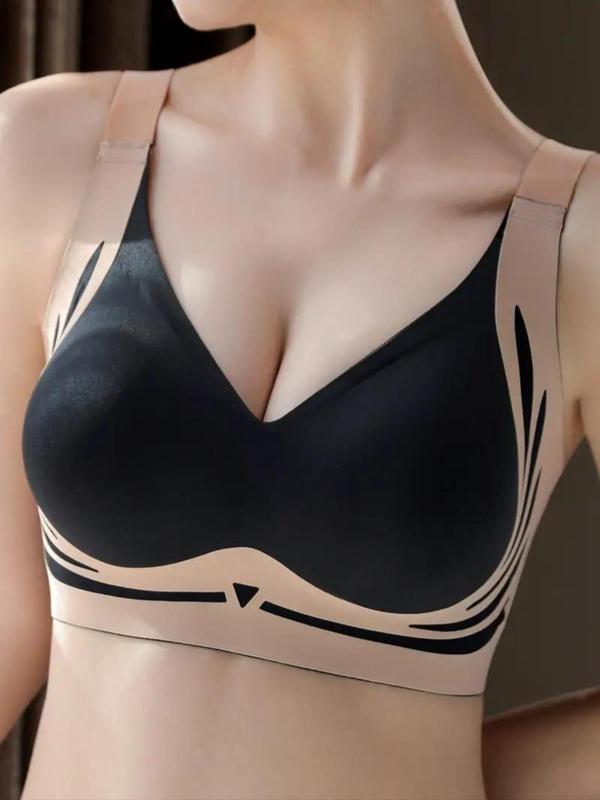 Women's Colorblock Print Wireless Push Up Bra, Casual Comfortable Breathable Adjustable Strap Seamless Bra, Lingerie for All Seasons