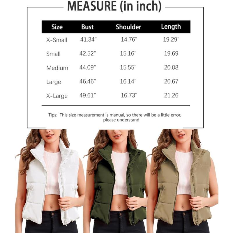 Puffer vest women sleeveless winter Cropped outerwear warm jacket lightweight fall coat with pocketst. skin-friendly soft slim fit warm