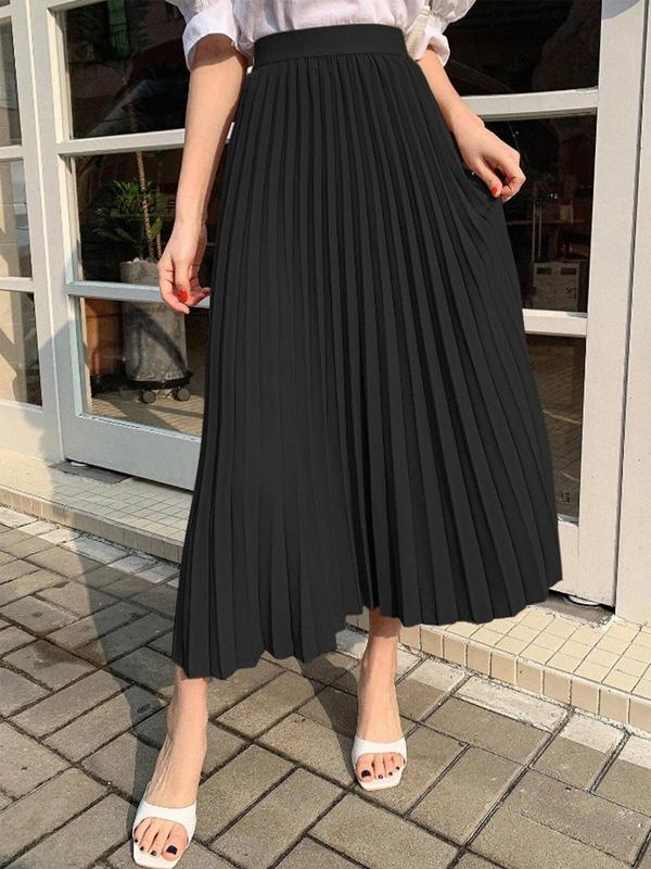 Women's Solid Color Pleated Skirt, Casual Fashion Long Skirt for Daily Wear, Ladies Bottoms for All Seasons