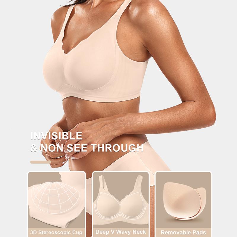 OEAK Women Seamless Bras No Underwire Scalloped Push Up Bras Soft Wireless Comfort Bralettes Full Coverage Everyday Bra Womenswear Adjustable