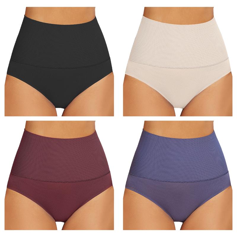 FINETOO 4Pcs  Women's  Underwear High Waist Breathable Briefs Soft Underpants Ladies Stretch Panties 4 Pack Seamless Womenswear