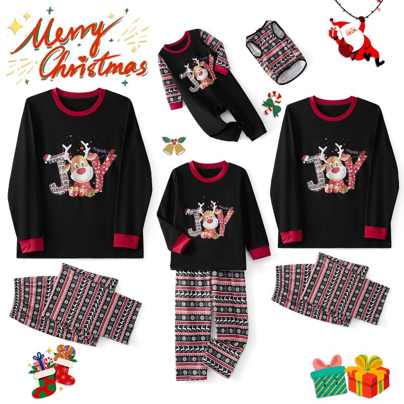 Family-sized Christmas pajamas, baby onesies dog clothes letter deer print top and pants pajamas set Womenswear Check christmas pajamas