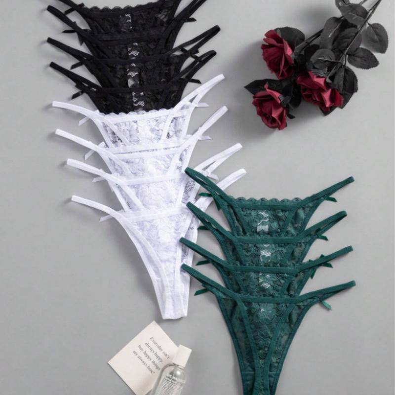 12pcs Pack Romantic Lace Sexy Thong Panties For Women, Assorted Colors Lingerie