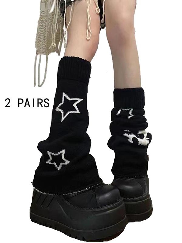 Women's Star Print Reversible  Leg Warmers, Casual Cozy Warm Socks for Daily Outdoor Wear, Women Socks for Fall & Winter