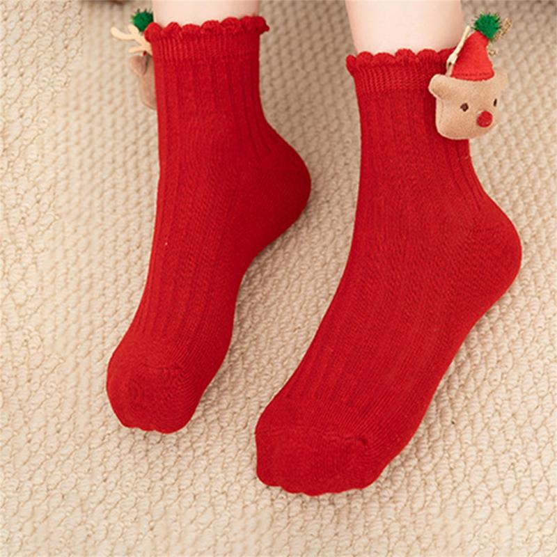 Christmas Girl Ankle Socks 5 Pairs Cute Funny Plush Ball Reindeer Ribbed Slipper Floor Socks