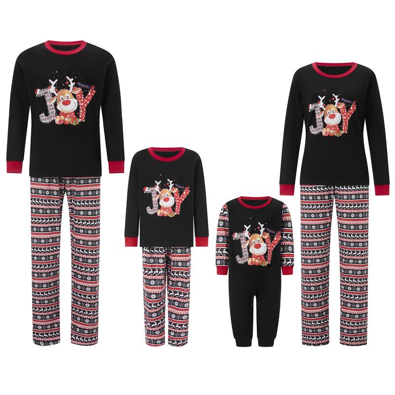 Family-sized Christmas pajamas, baby onesies dog clothes letter deer print top and pants pajamas set Womenswear Check christmas pajamas