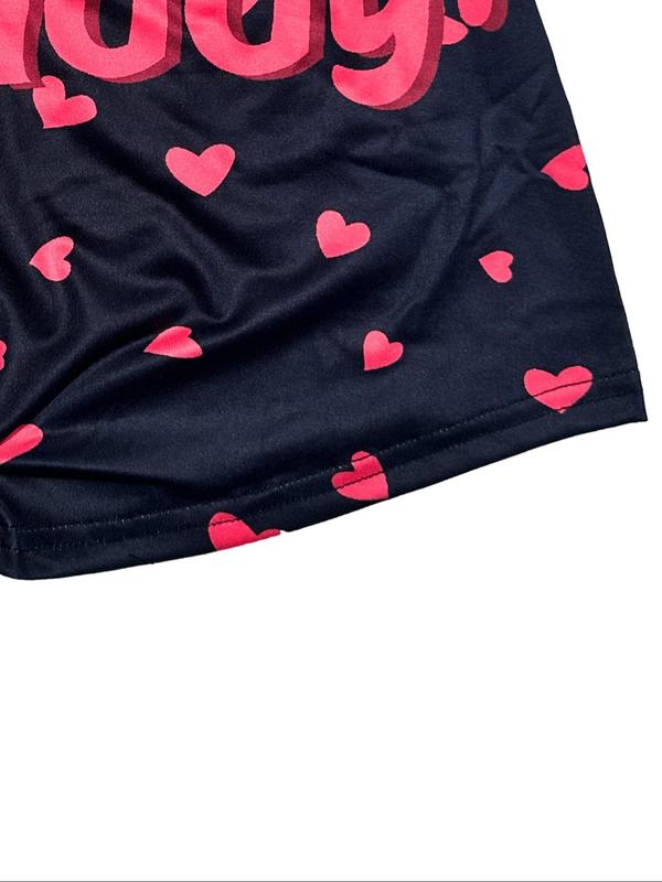 Plus Size Heart & Letter Print Elastic Waist Skinny Shorts, Casual Comfy Breathable Shorts for Daily Wear, Shorts for Women, Women's Bottoms for All Seasons