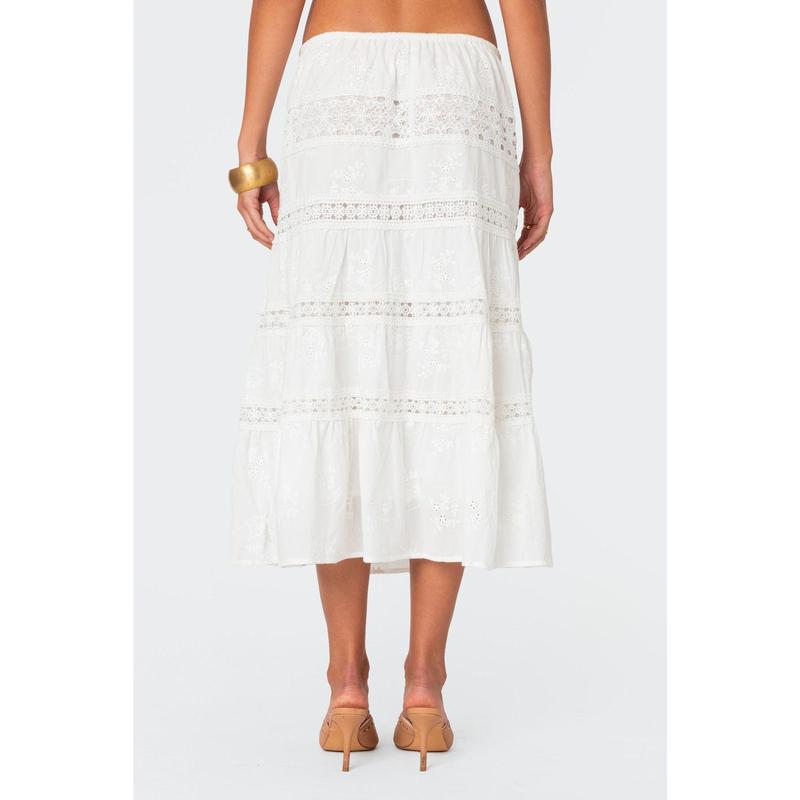 Tiered Cotton Lace Midi Skirt