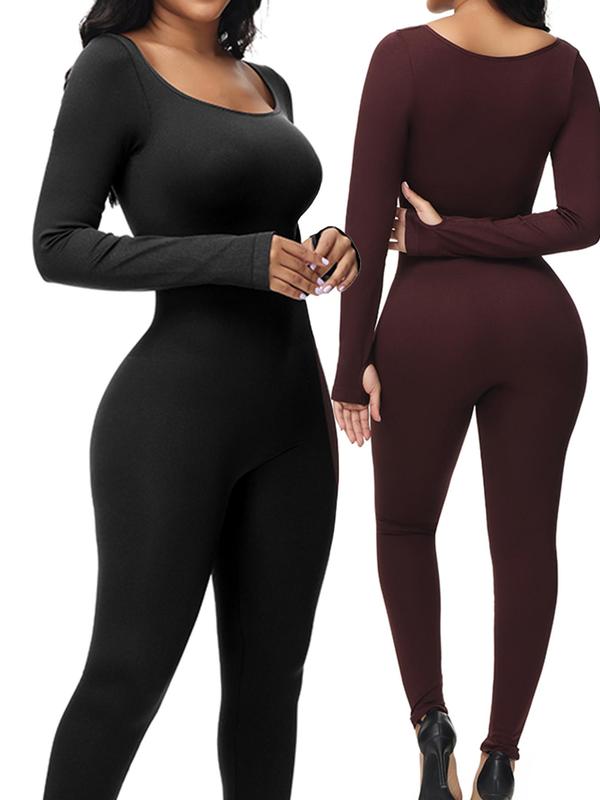 Women's Solid Color Long Sleeve Shapewear Bodysuit, Casual Sexy Comfy Tummy Control Butt Lift Shaper, Ladies Shapewear for All Seasons, Jumpsuit for Women, Tummy Control Jumpsuit