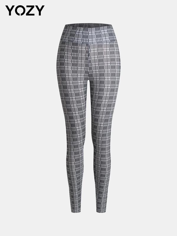 YOZY Women's Plaid Print High Waist Skinny Pants, Casual Comfy Leggings for Daily Wear, Ladies Bottoms for Fall & Winter