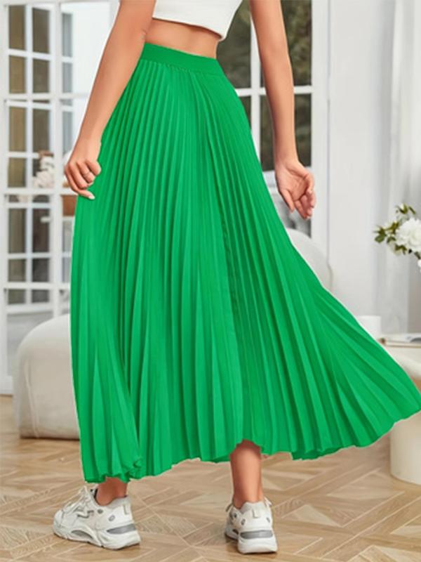 Women's Solid Color Pleated Skirt, Casual Fashion Long Skirt for Daily Wear, Ladies Bottoms for All Seasons