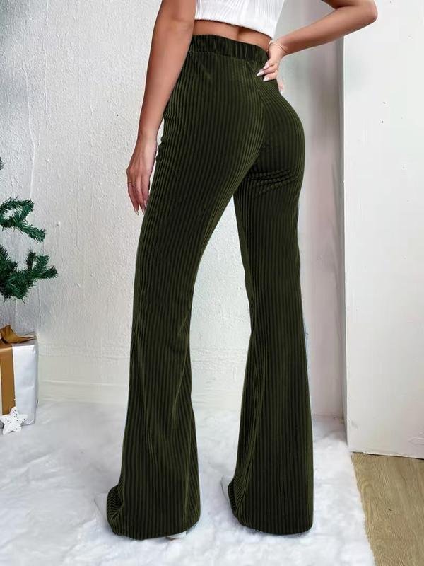 Women's Plain High Waist Flare Leg Pants, Casual Comfy Bell Bottom Trousers for Daily Wear, Ladies Bottoms for Fall