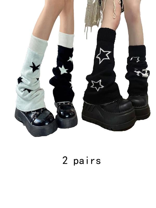 Women's Star Print Reversible  Leg Warmers, Casual Cozy Warm Socks for Daily Outdoor Wear, Women Socks for Fall & Winter