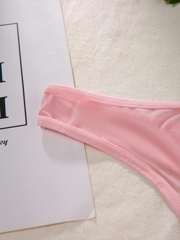 Women's Solid Color Sheer Thong, Soft Comfy Breathable Drop Waist Panty for Daily Wear, Women's Underwear for All Seasons