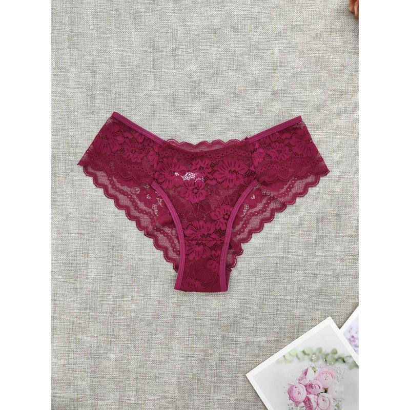 6pcs Floral Lace Briefs, Comfy & Breathable Scallop Trim Panties, Women's Lingerie & Underwear