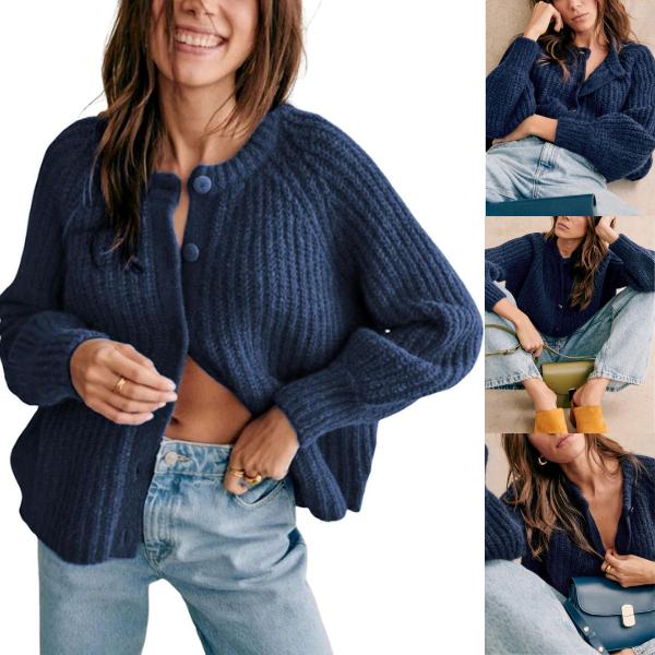 SCUSTY Women's Casual Long Sleeve Crewneck Button Down Cardigan Sweater Knit Outwear