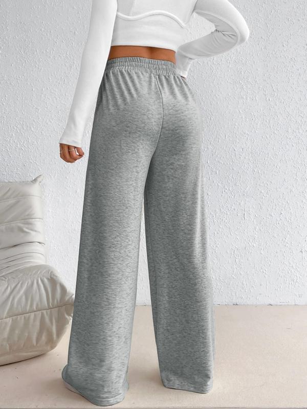  Solid Asymmetrical Wide Leg Pants, Casual Comfy Elastic Waist Trousers for Women, Women's Bottoms for Fall & Winter