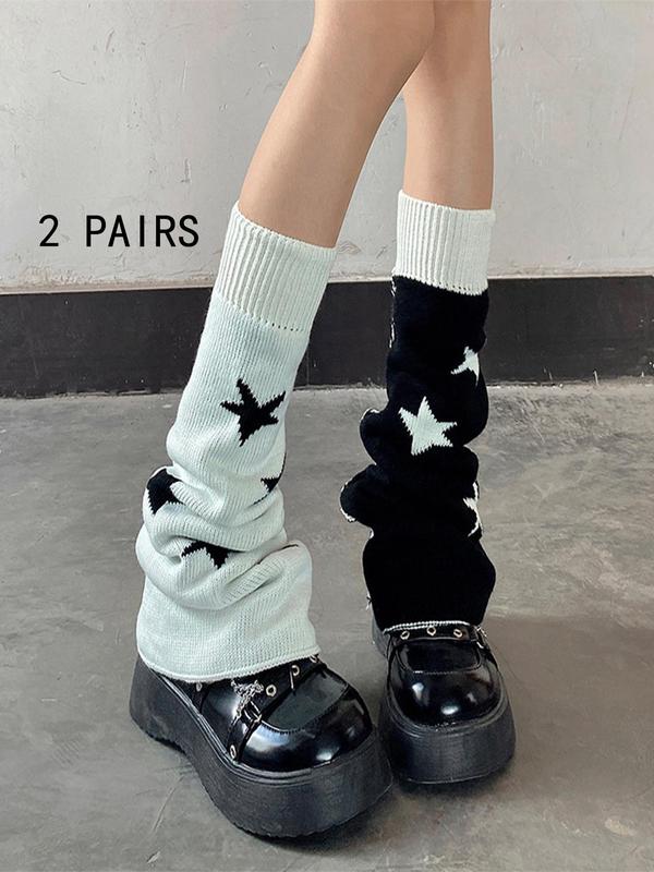 Women's Star Print Reversible  Leg Warmers, Casual Cozy Warm Socks for Daily Outdoor Wear, Women Socks for Fall & Winter