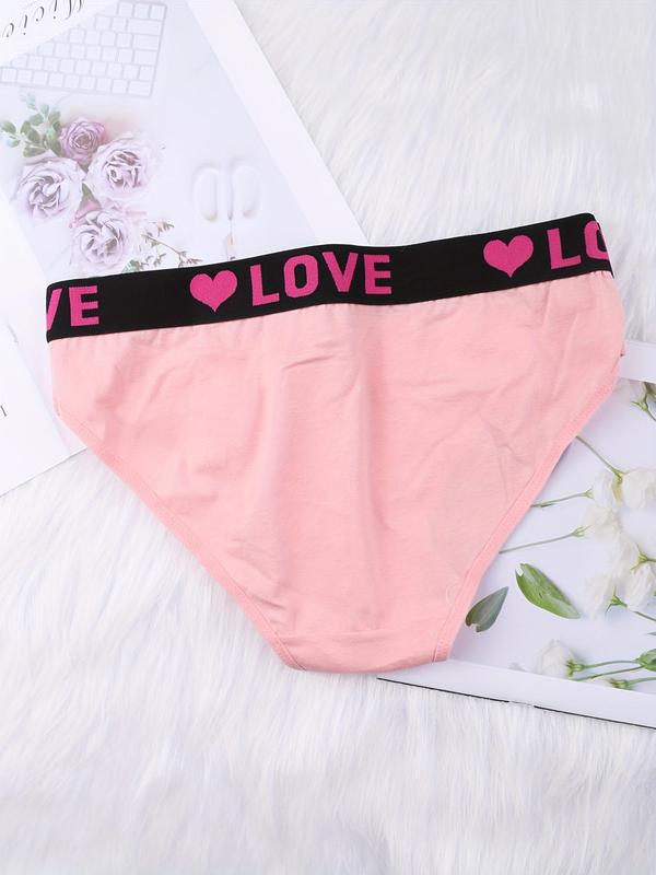  Letter & Heart Tape Waist Briefs, Soft Comfy Breathable High Waist Knicker for Daily Wear, Women's Underwear for All Seasons