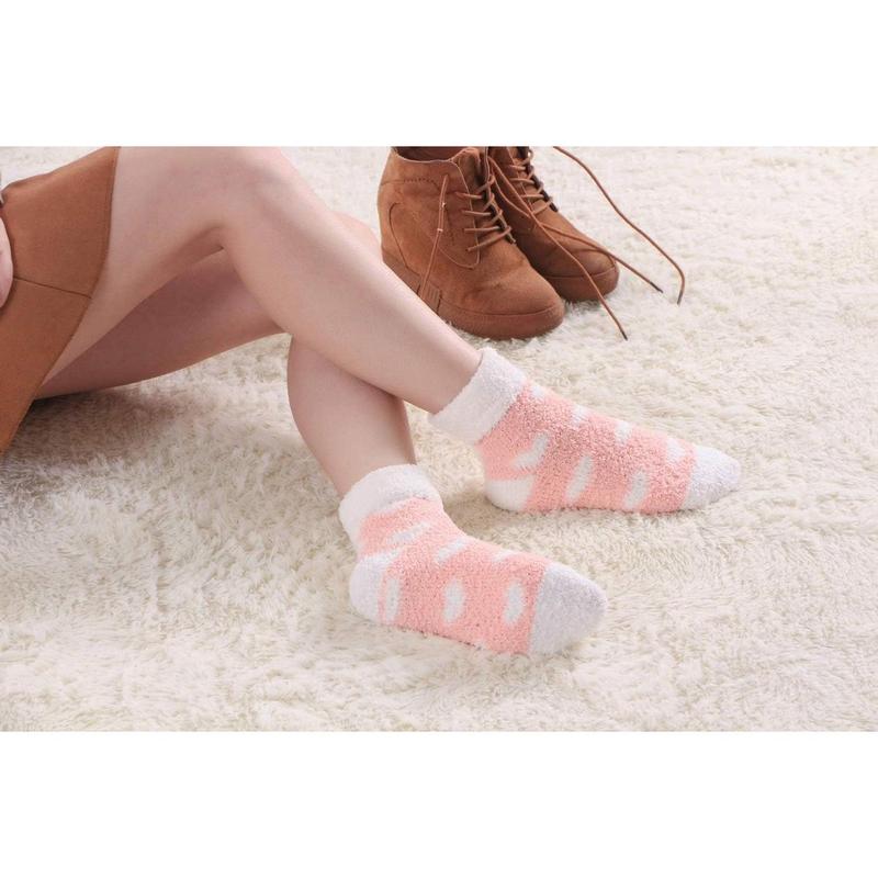 2 Pairs Fleece Slipper Socks Fuzzy Fluffy Thermal Sleeping Winter Socks Women Teen Girls