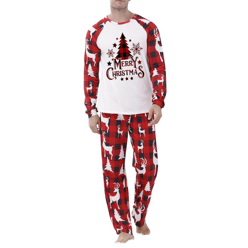 Matching Christmas Pajamas For Family, Long Sleeve Round Neck Tree Print Tops+ Trousers Suit  Infants Romper Clothing Womenswear