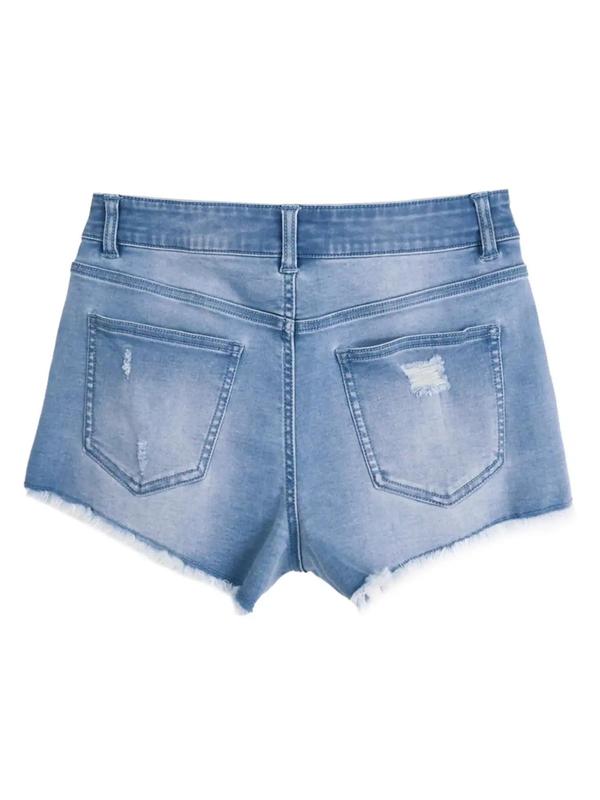 Women's Ripped Slash Pockets Vintage Denim Shorts, Womenswear Casual Trendy Raw Hem Jean Shorts for Daily Wear, Ladies Fall Jorts Bottoms, Stretchy Jeans, Jeans for Women, Pants for Women, Jeans