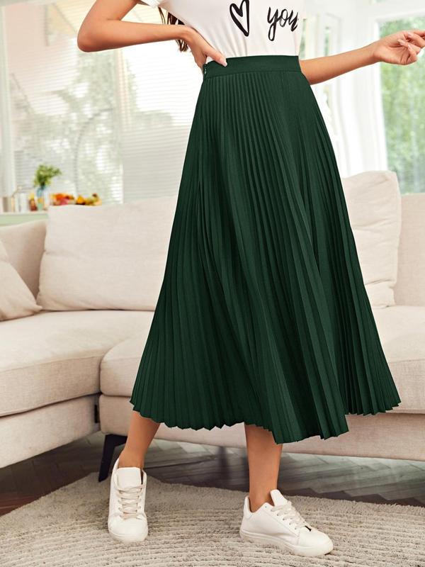 Women's Solid Pleated High Waist Skirt, Elegant Fashion Casual A-Line Skirt for Daily Outdoor Wear, Ladies Bottoms for Summer