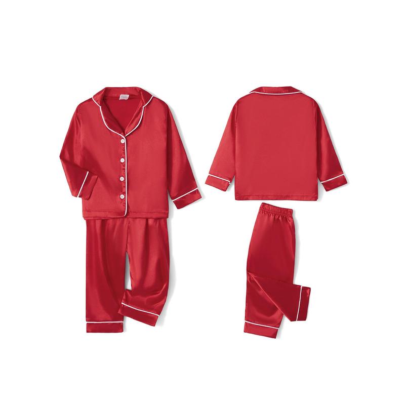 Matching Christmas Pajamas For Family, Solid Color Long Sleeve Button Down Tops Elastic Waist Pants for Fall Winter