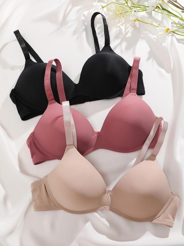 Women's Plain Color Adjustable Strap Plunge Bra, Casual Soft Comfortable Breathable Lingerie Top for Daily Wear, Push Up Bra, Summer Wear, Women's Underwear for All Seasons