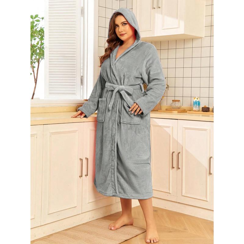 Single-Piece Set Of Solid Color Women's Autumn And Winter Models Facecloth Hooded Robe Loose Leisure Bathrobe Suitable For Home Use Fabric Fit