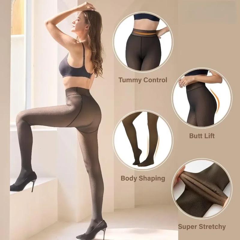 Fleece Lined Tights Sheer Women Fake Translucent Warm Pantyhose Leggings Sheer Thick Tights for Winter legging woman