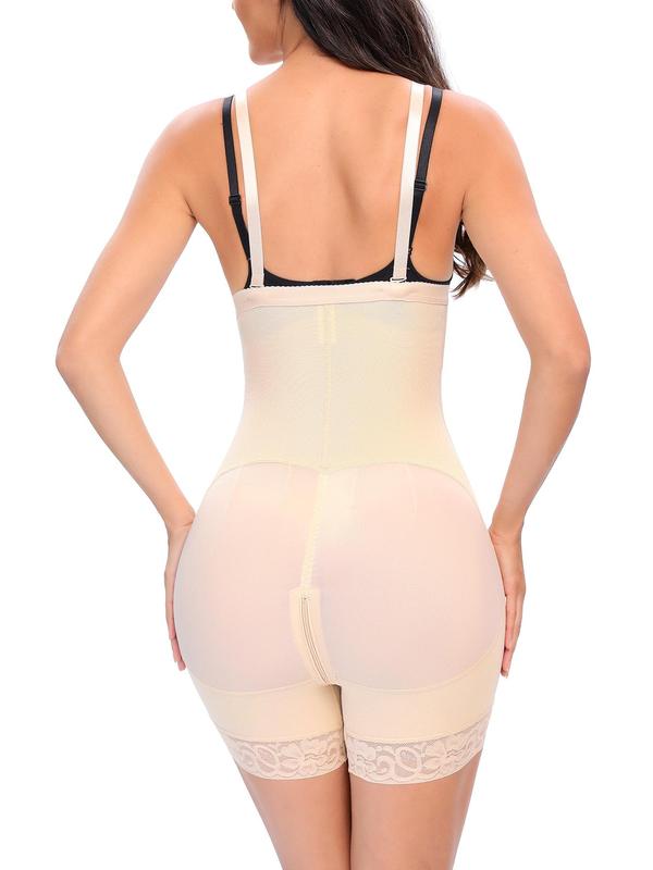 Women's Adjustable Hooks Contrast Lace Zipper Crotch Shapewear Bodysuit, Breathable Tummy Control Hip Lifter Shaper Romper, Ladies Shapewear for All Seasons